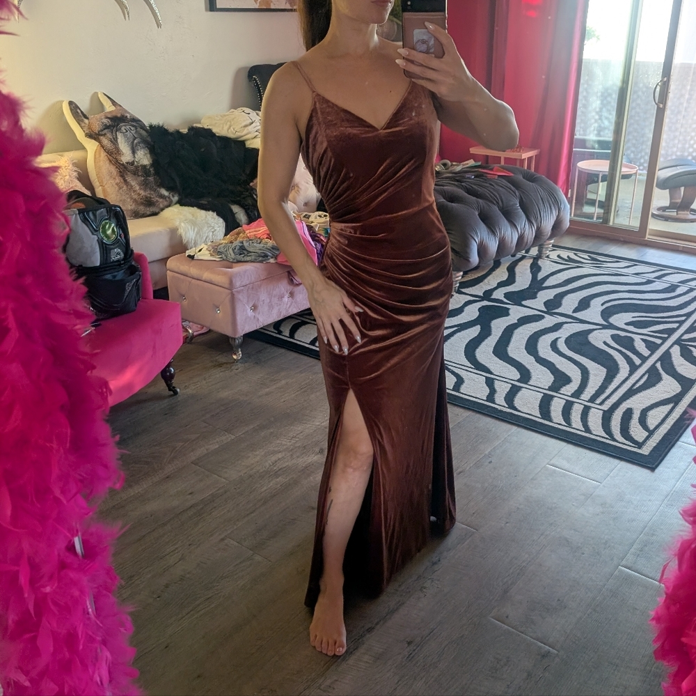 Revelry Rory Terracotta Velvet Bridesmaid Maxi Dress 8